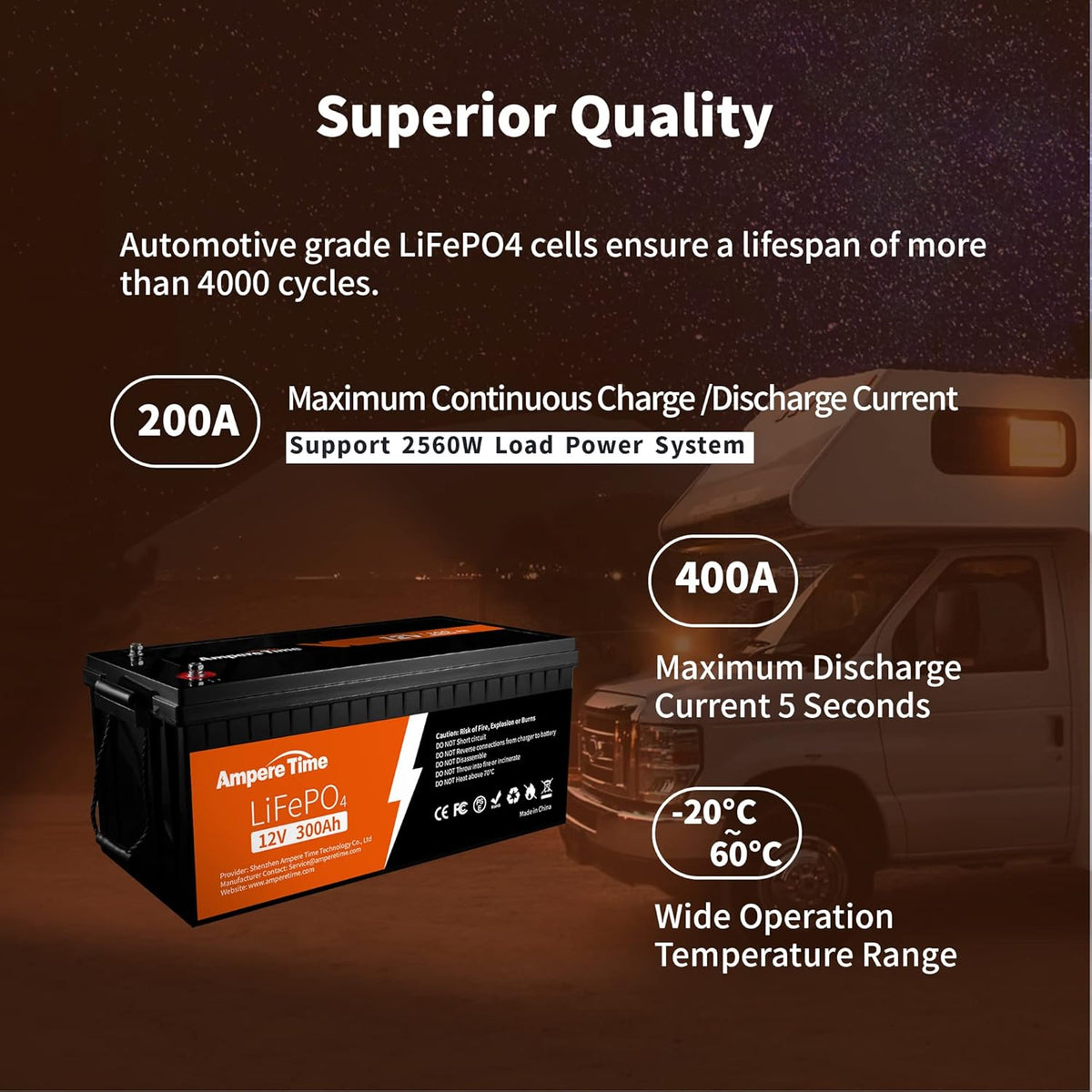 12V 300Ah Lithium LiFePO4 Battery with 200A BMS C1601