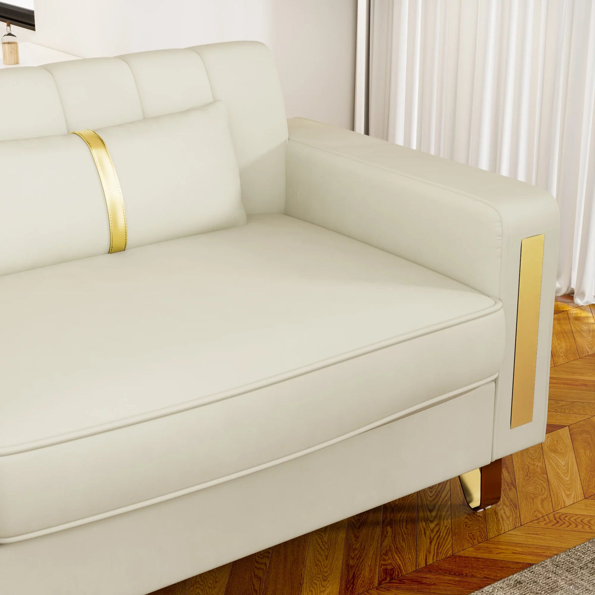 Velvet Upholstered Sofa with Pillows Gold Metal Legs U889