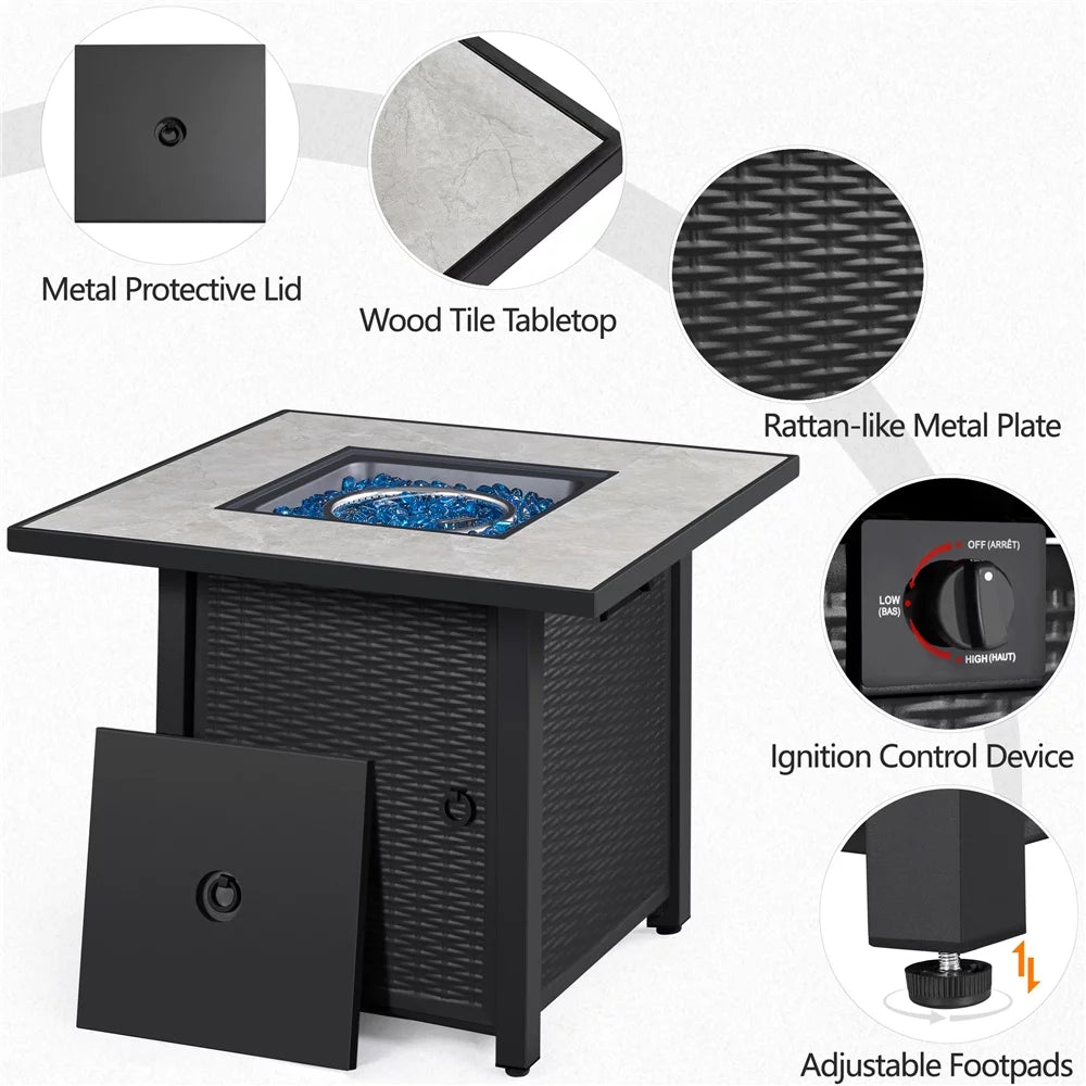 30'' Square Propane Fire Pit Table 50,000 BTU with Ceramic Tabletop S904212