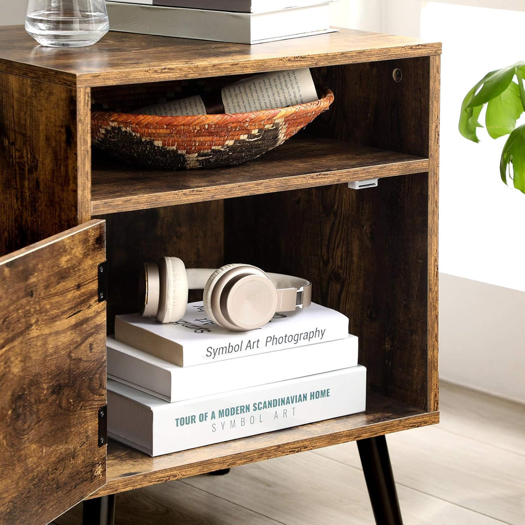 Rustic Brown Nightstand with Open Shelf and Cabinet I83614