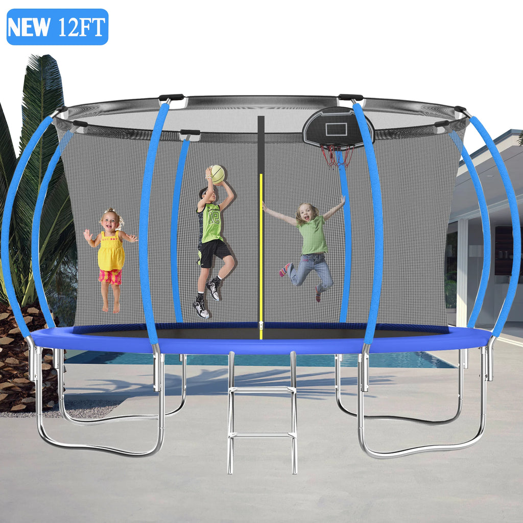 12FT Blue Kids Trampoline with Enclosure Net N8995