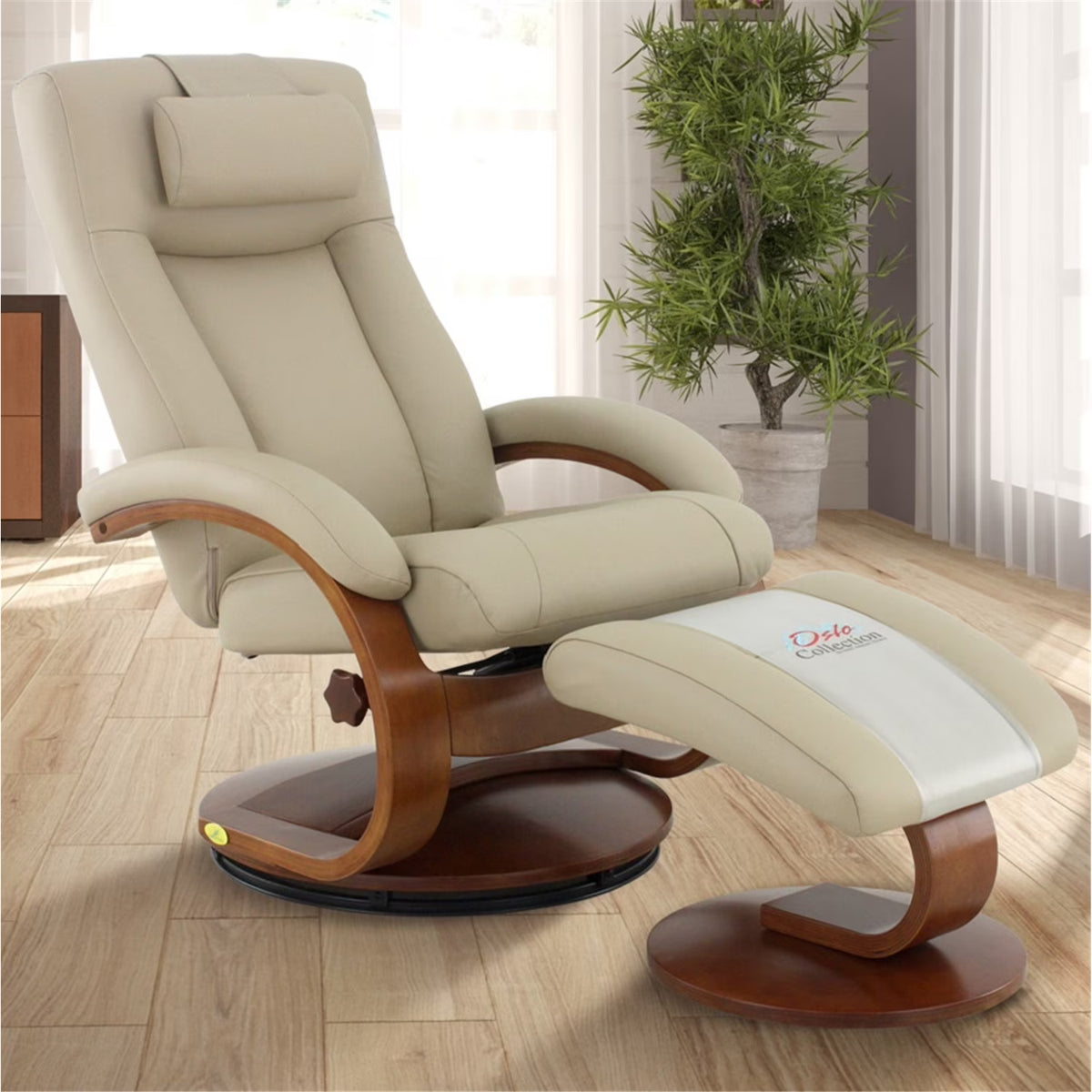 Recliner and Ottoman with Pillow in Cobblestone Top Grain Leather S343