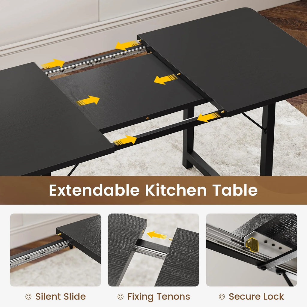 63" Extendable Dining Table Set with Bench and 4 Stools Black Metal Frame H8835