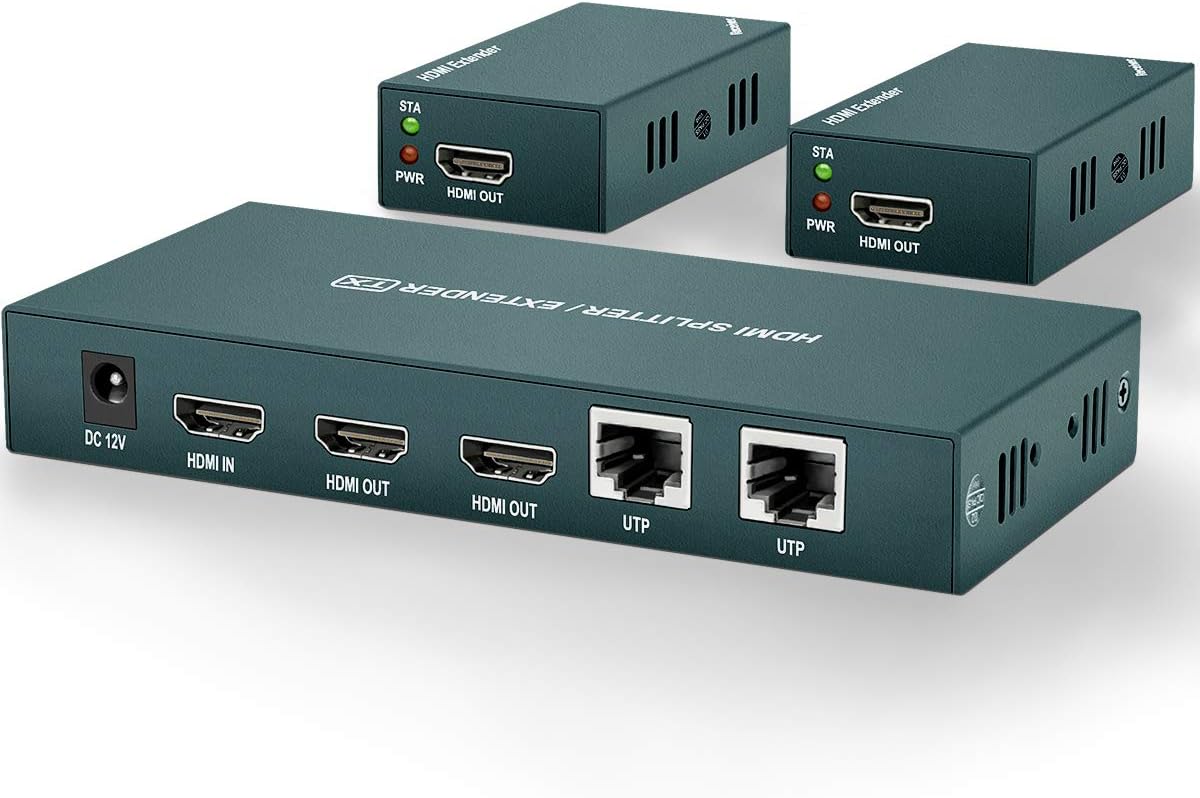 HDMI Extender Splitter 1x2, 165ft (50m) Over CAT5e/CAT6/CAT7, Pack of 2 A838768