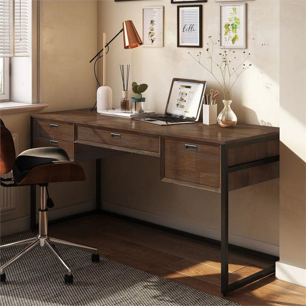60"W Solid Wood Desk in Rustic Natural Aged Brown R901267