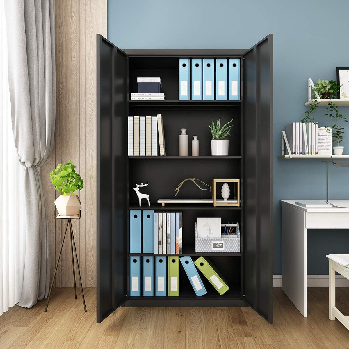 Black Steel Storage Cabinet with 4 Adjustable Shelves and Lockable Doors Z1048
