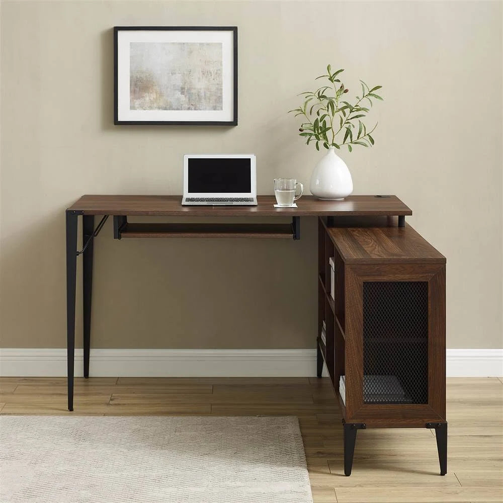 52x22 L-Shaped Computer Desk with Storage Dark Walnut M642220
