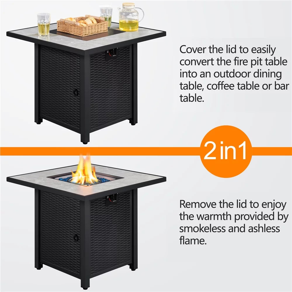 30'' Square Propane Fire Pit Table 50,000 BTU with Ceramic Tabletop S904212