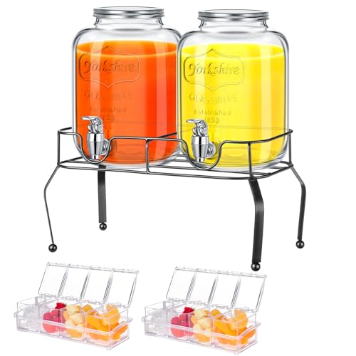 Glass Drink Dispenser Set of 2 1 Gallon with Lid and Spoon J269436