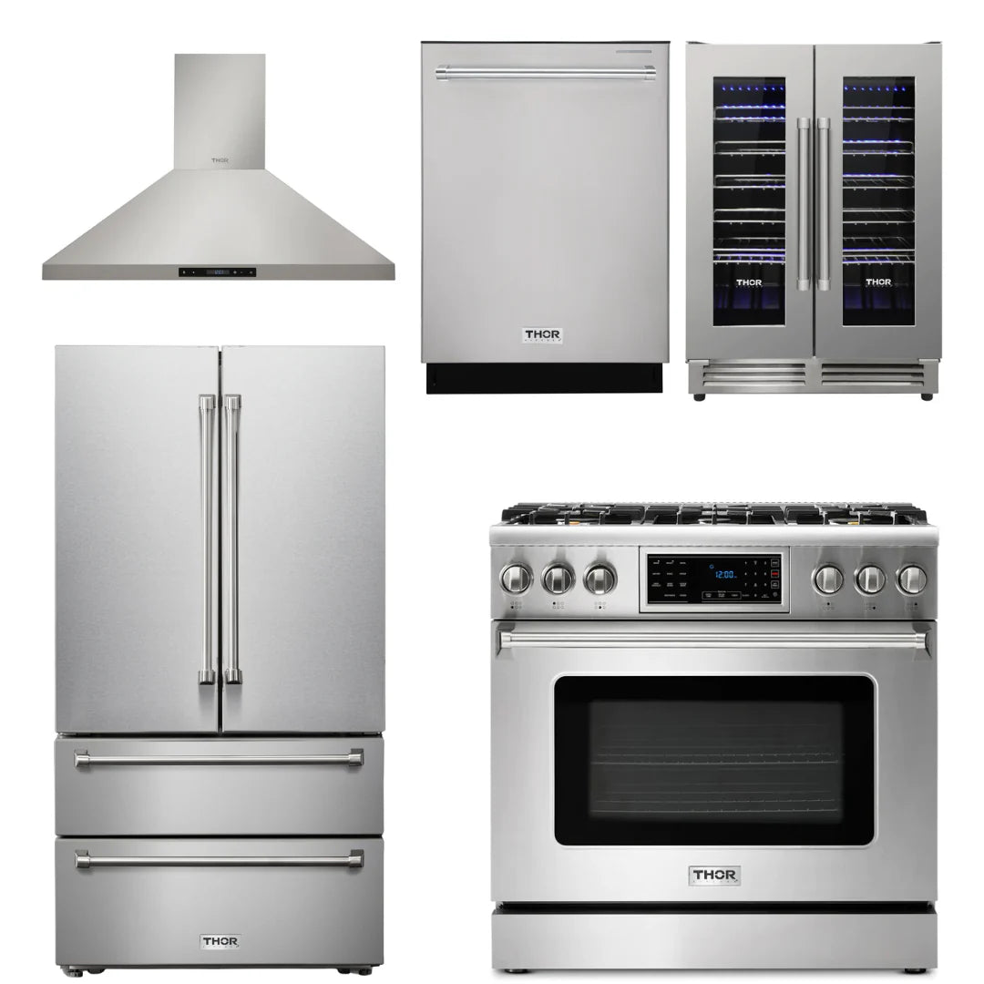 36 Propane Gas Range, Range Hood, Refrigerator, Dishwasher, Wine Cooler R747009