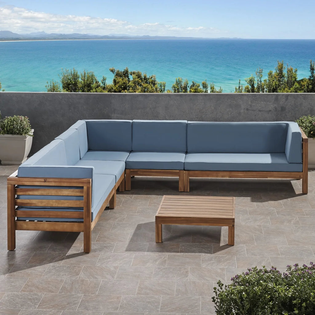 Acacia Wood 7 Seater Sectional Sofa with Cushions Q299