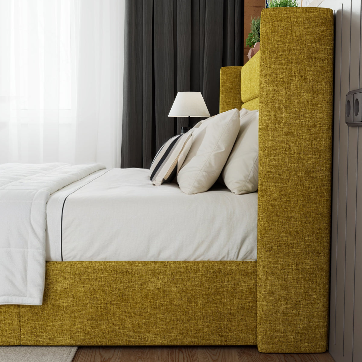Beige Queen Size Lift Up Platform Bed Frame with Headboard B619932