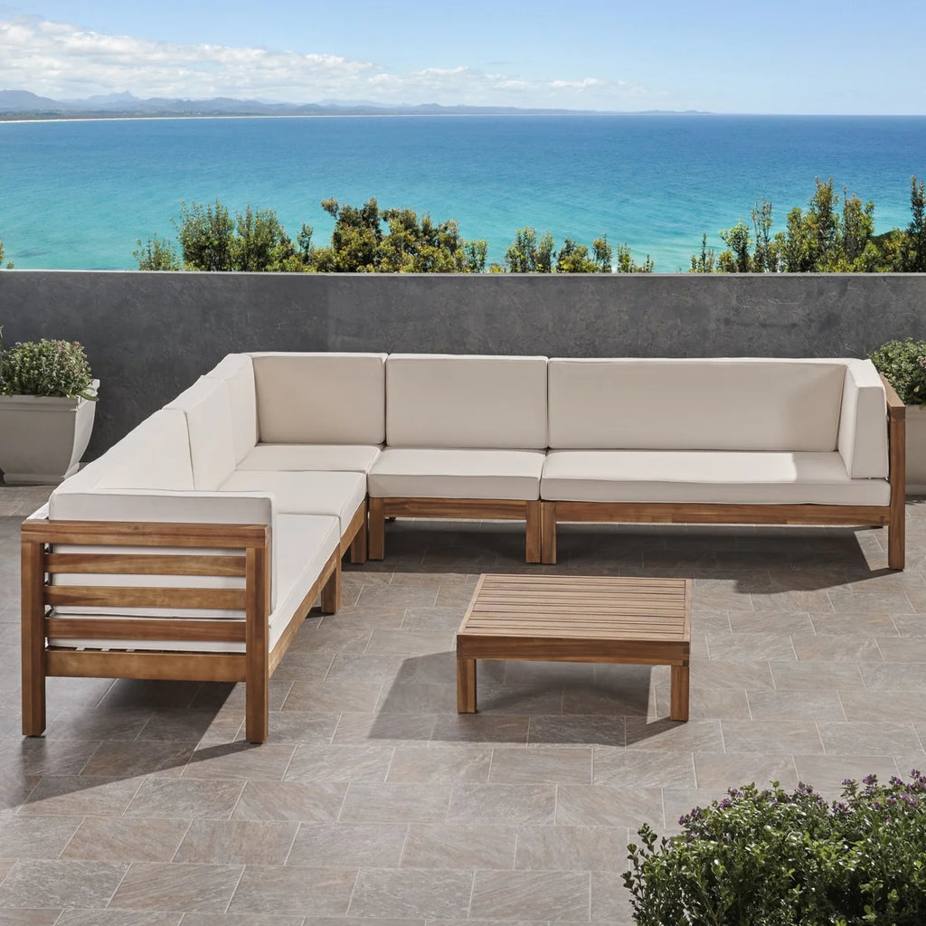 Acacia Wood 7 Seater Sectional Sofa with Cushions Q299