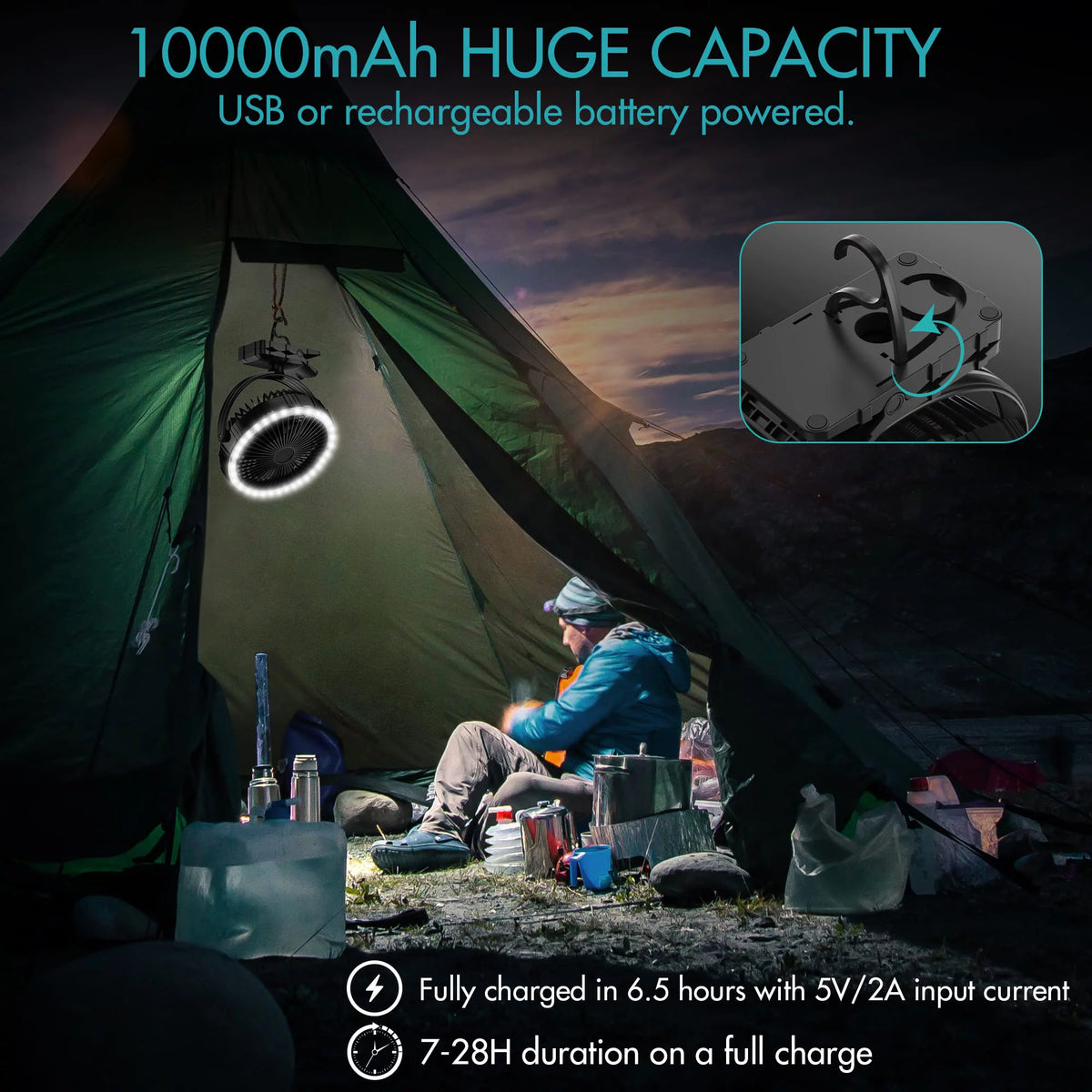 Rechargeable Clip-On Fan with LED Lights D5804