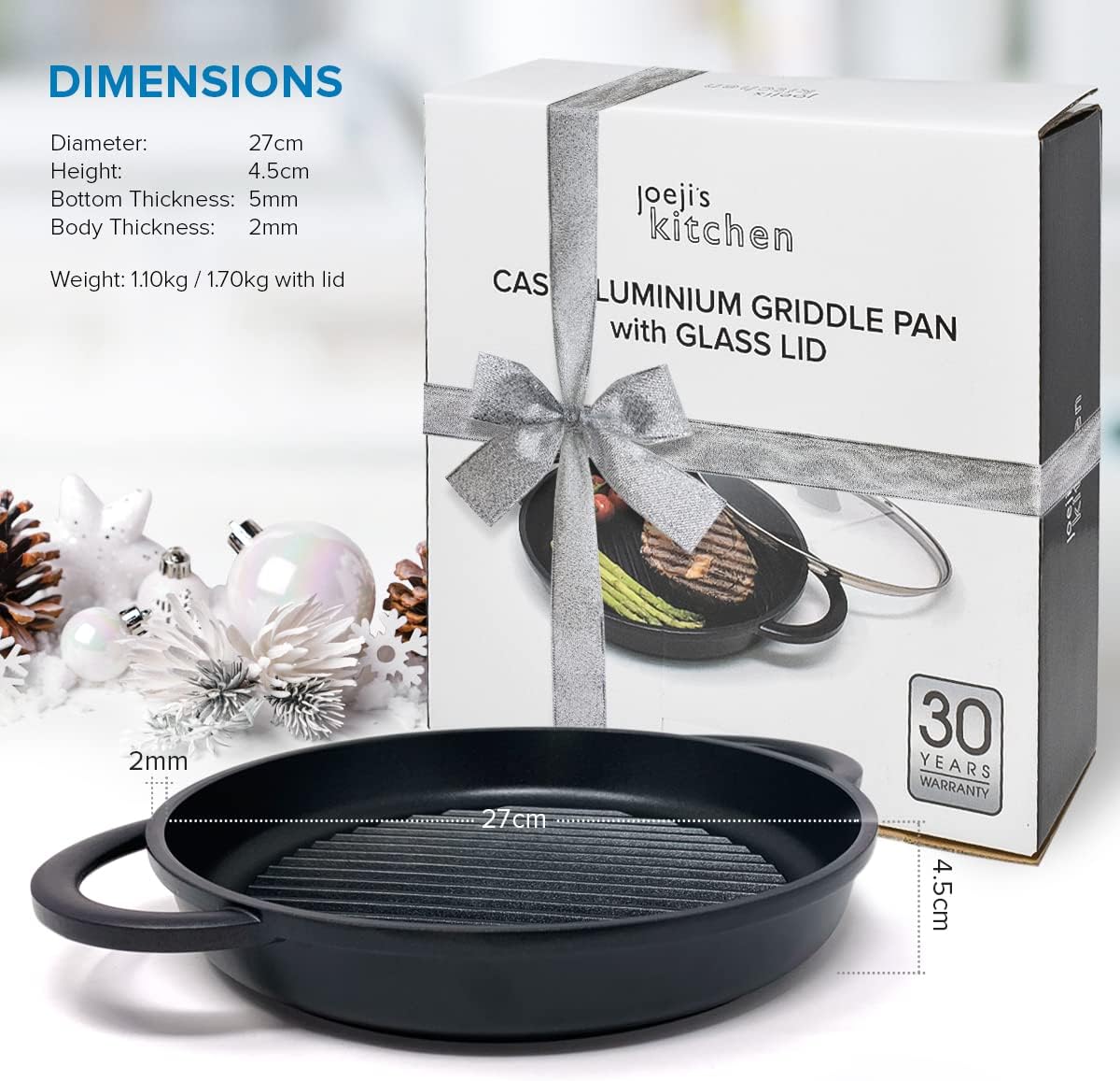 10.6 Inch Non Stick Cast Aluminum Griddle Pan with Glass Lid O966