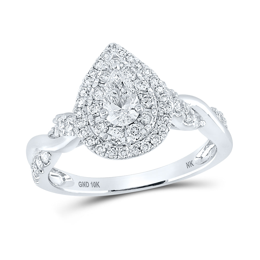 10kt White Gold Pear Diamond Halo Engagement Ring 1 Cttw Z6014