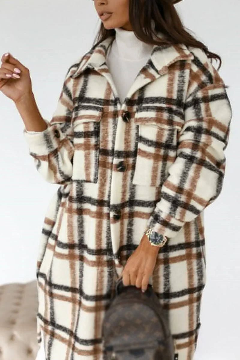 Plaid Patchwork Turndown Collar Outerwear O9088