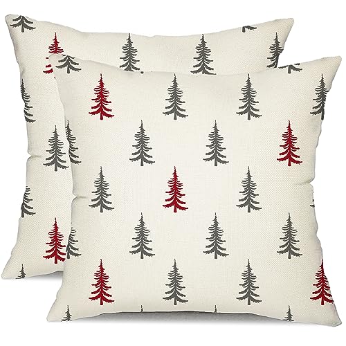 Christmas Tree White 18x18 inch Set of 2 Throw Pillow Covers I2943