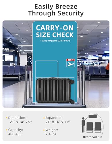 Black 20 Inch Expandable Hardside Carry On Luggage with Spinner Wheels G8363