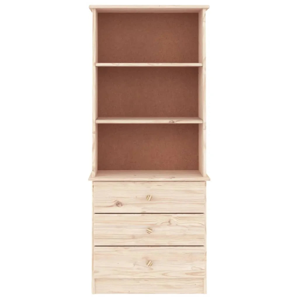 Solid Wood Pine Bookcase with Drawers Q76070