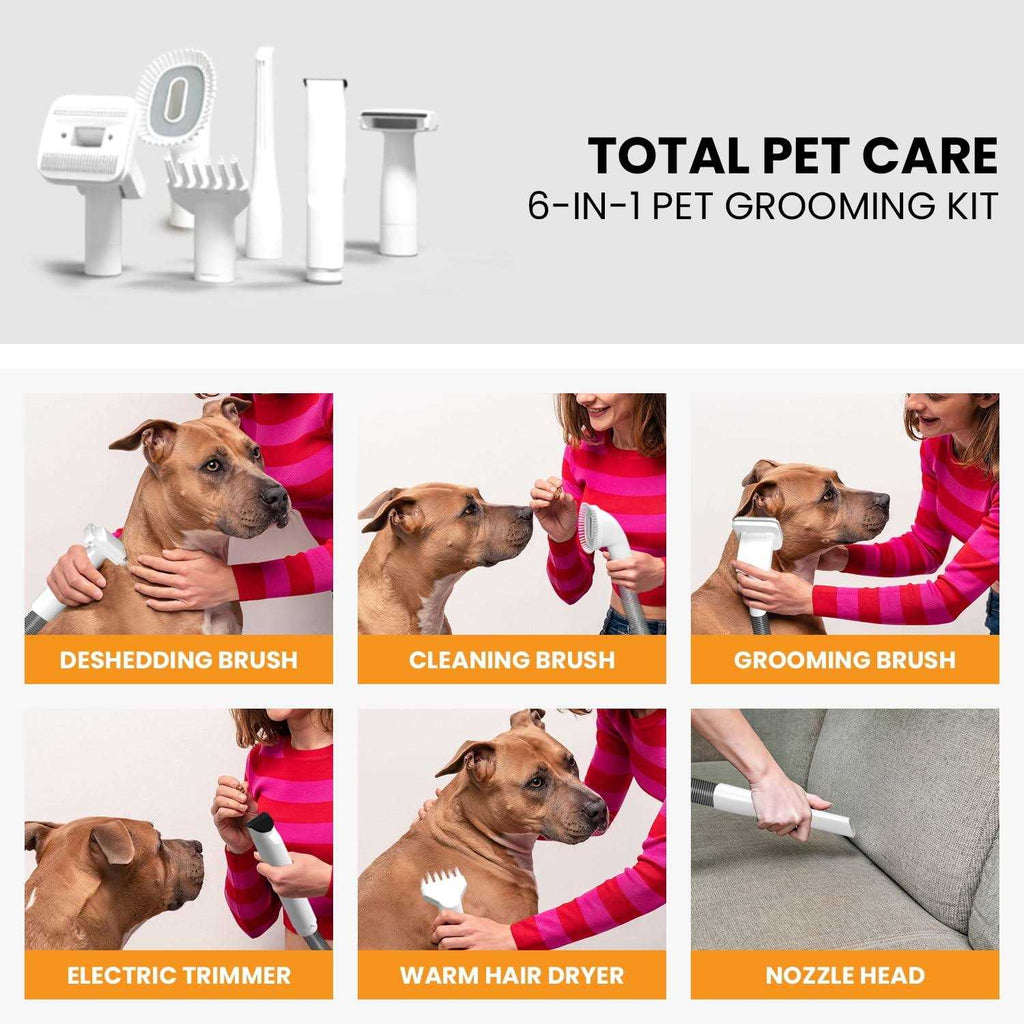 3-in-1 Pet Grooming Kit Vacuum Suction Dryer Clipper 6 Tools 4L I6131