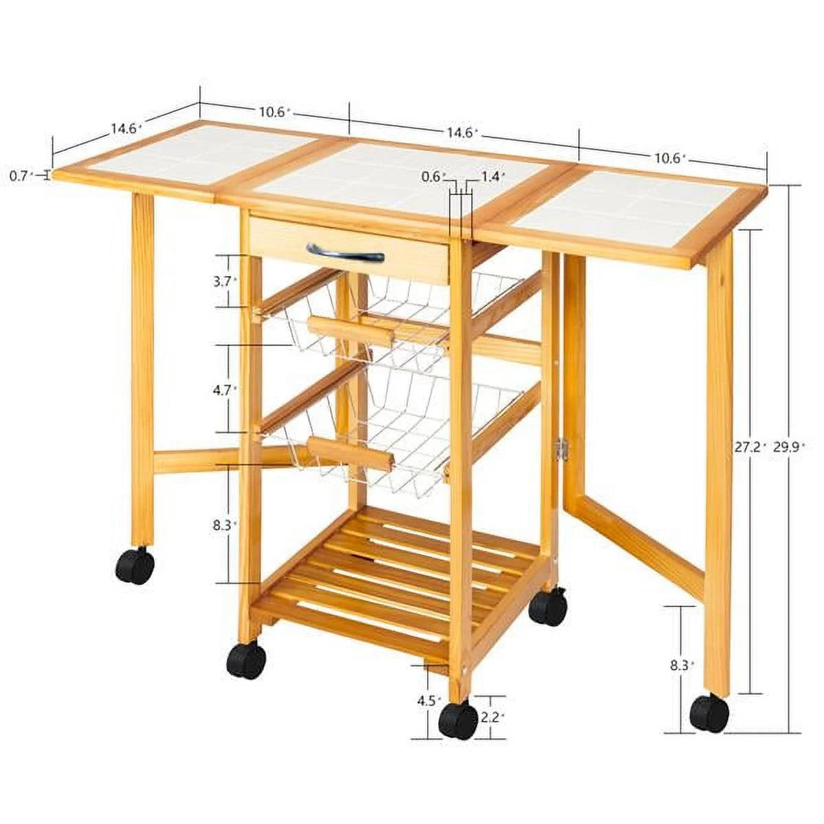 Portable Rolling Drop Leaf Kitchen Table or Storage Trolley Cart F23982