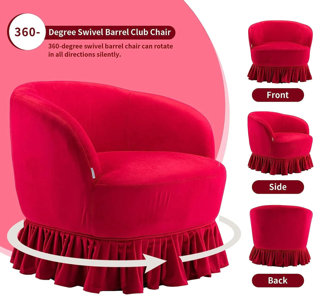 Red Velvet Swivel Barrel Chair V89425
