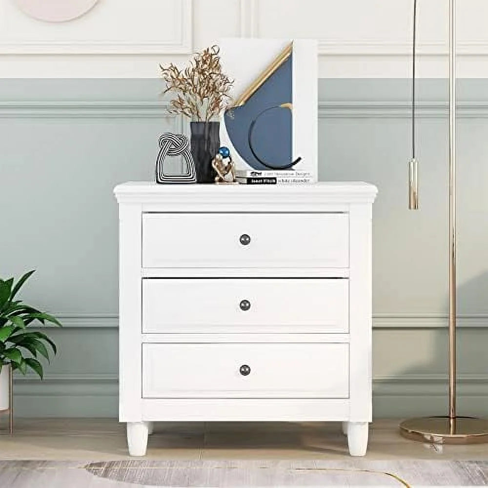 White 3-Drawer Wood Nightstand G657118