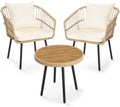 3 Pieces Beige Wicker Patio Conversation Chair Set with Cushions and Coffee Table L201