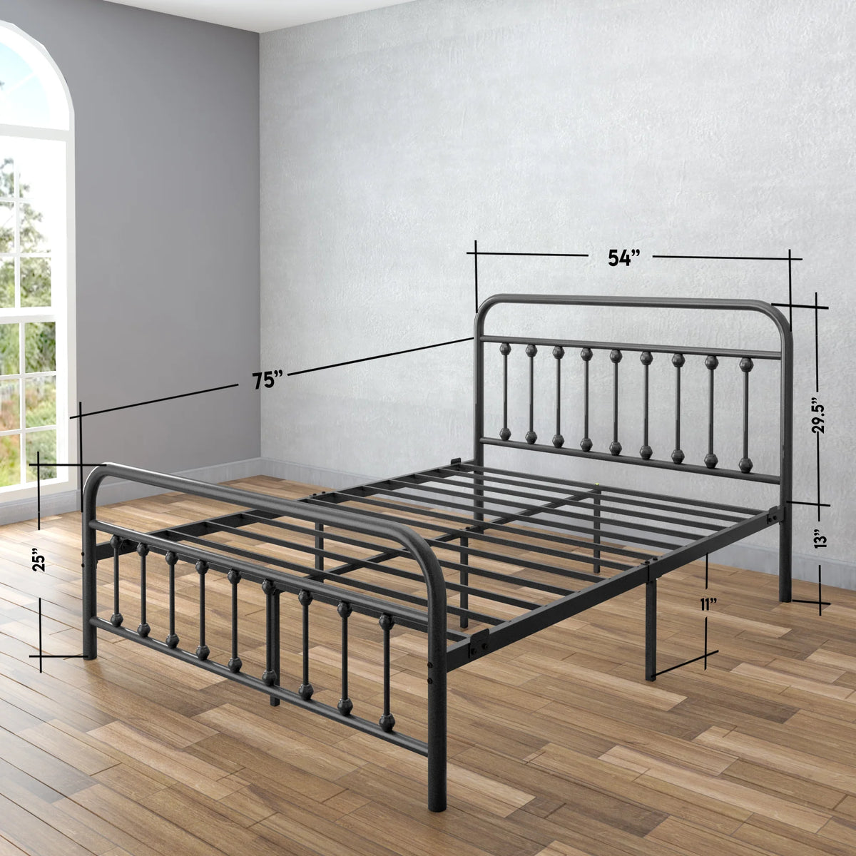 Vintage Queen Metal Bed Frame with Headboard and Footboard I3394