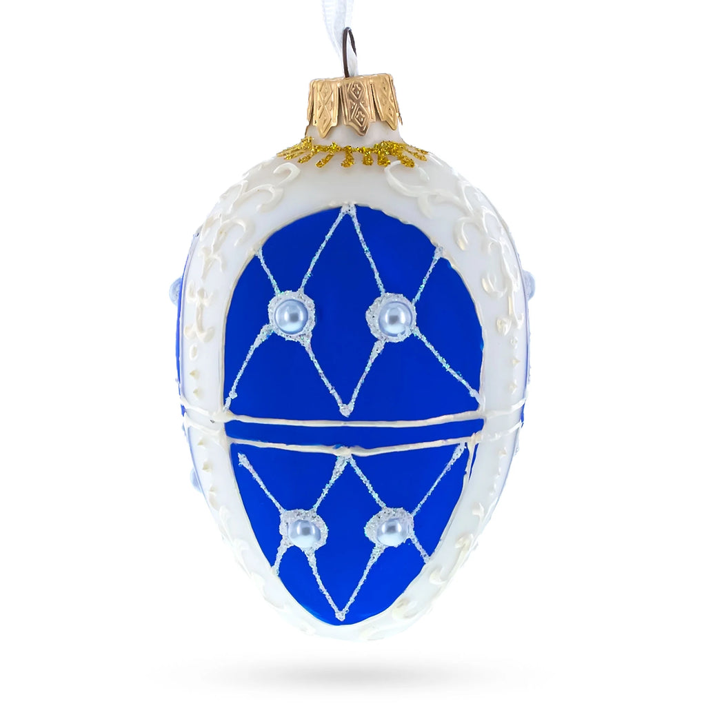 Blue On White Glass Ornament 4 Inches K26930