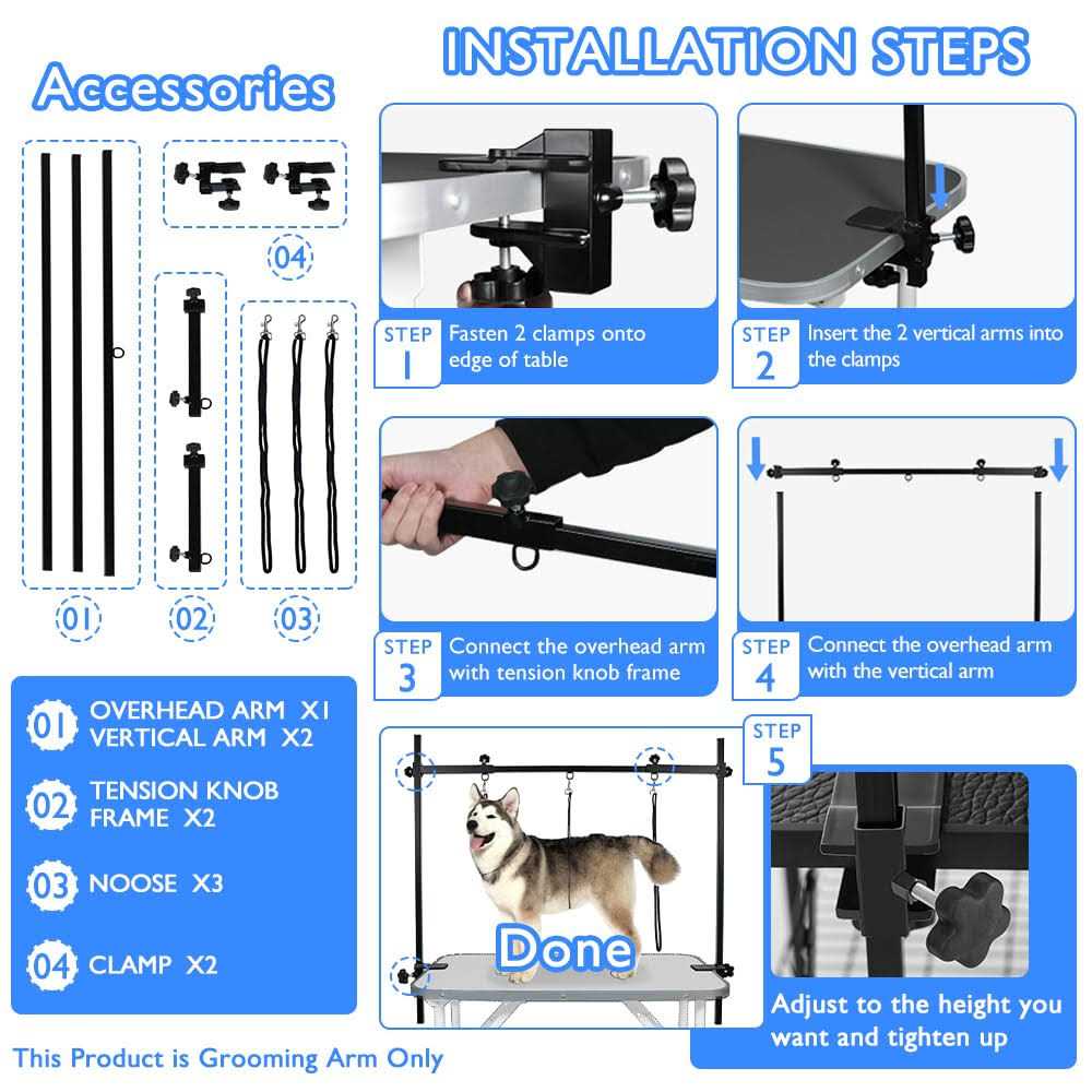 Dog Grooming Table Arm with 3 Noose and Clamp H89647
