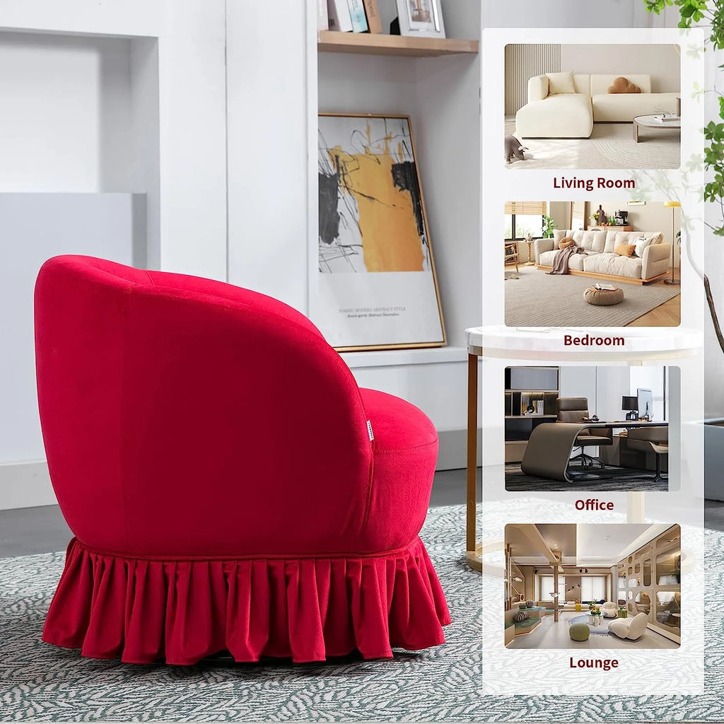 Red Velvet Swivel Barrel Chair V89425