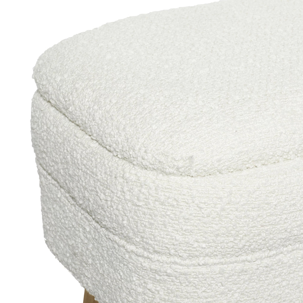 White Polyester Boucle Upholstered Storage Bench with Wood Legs O78345