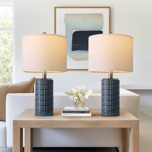 Small Modern Ceramic Table Lamps Set of 2 White Beige Q3884