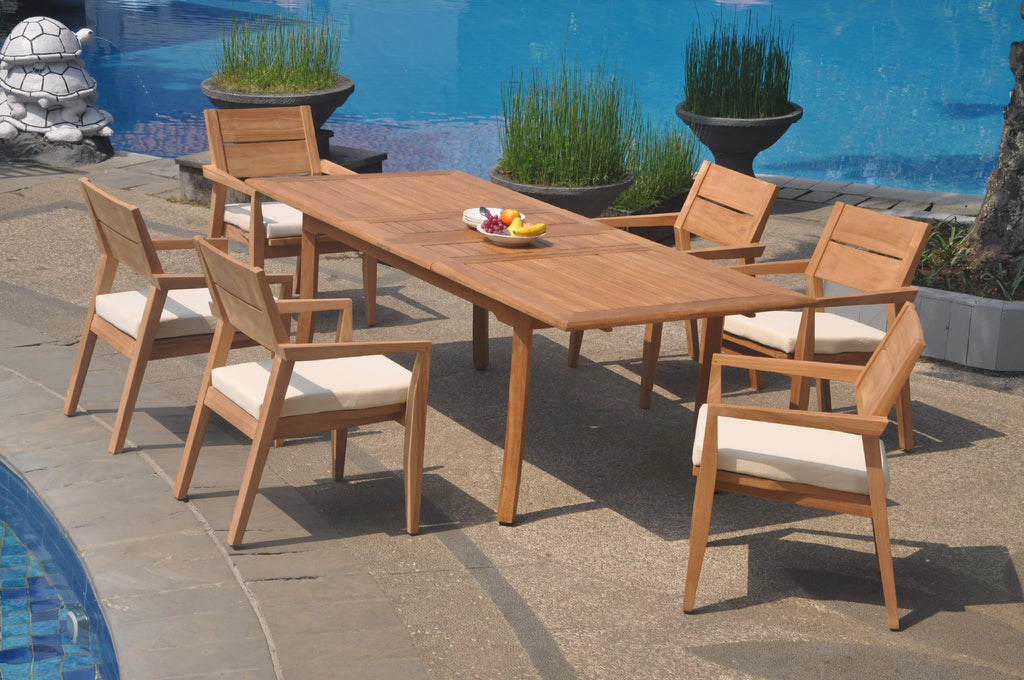 Grade-A Teak 7 Pc Dining Set with 6 Stacking Arm Chairs Y141