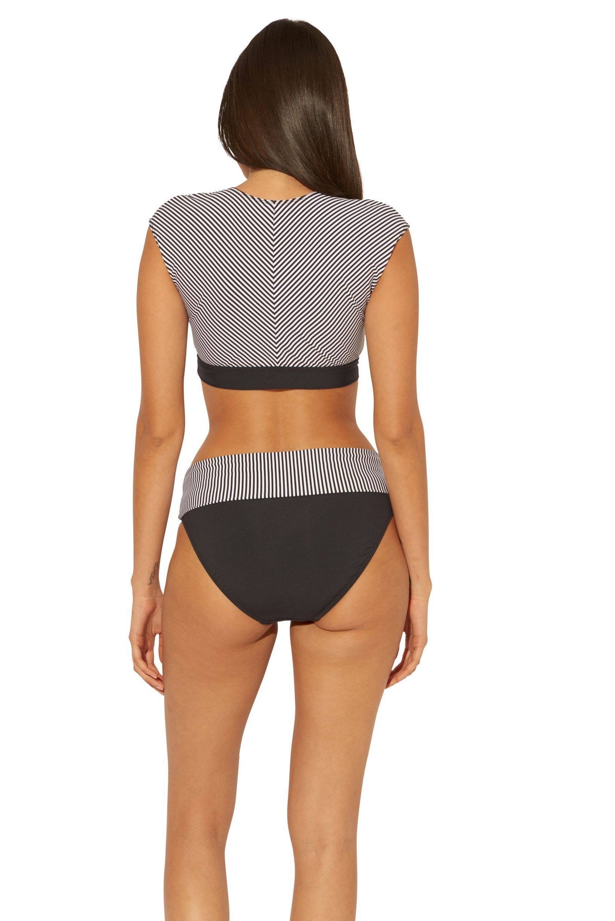 Black Tie Front Cap Sleeve Swim Top K496253