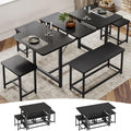 63" Extendable Dining Table Set with Bench and 4 Stools Black Metal Frame H8835