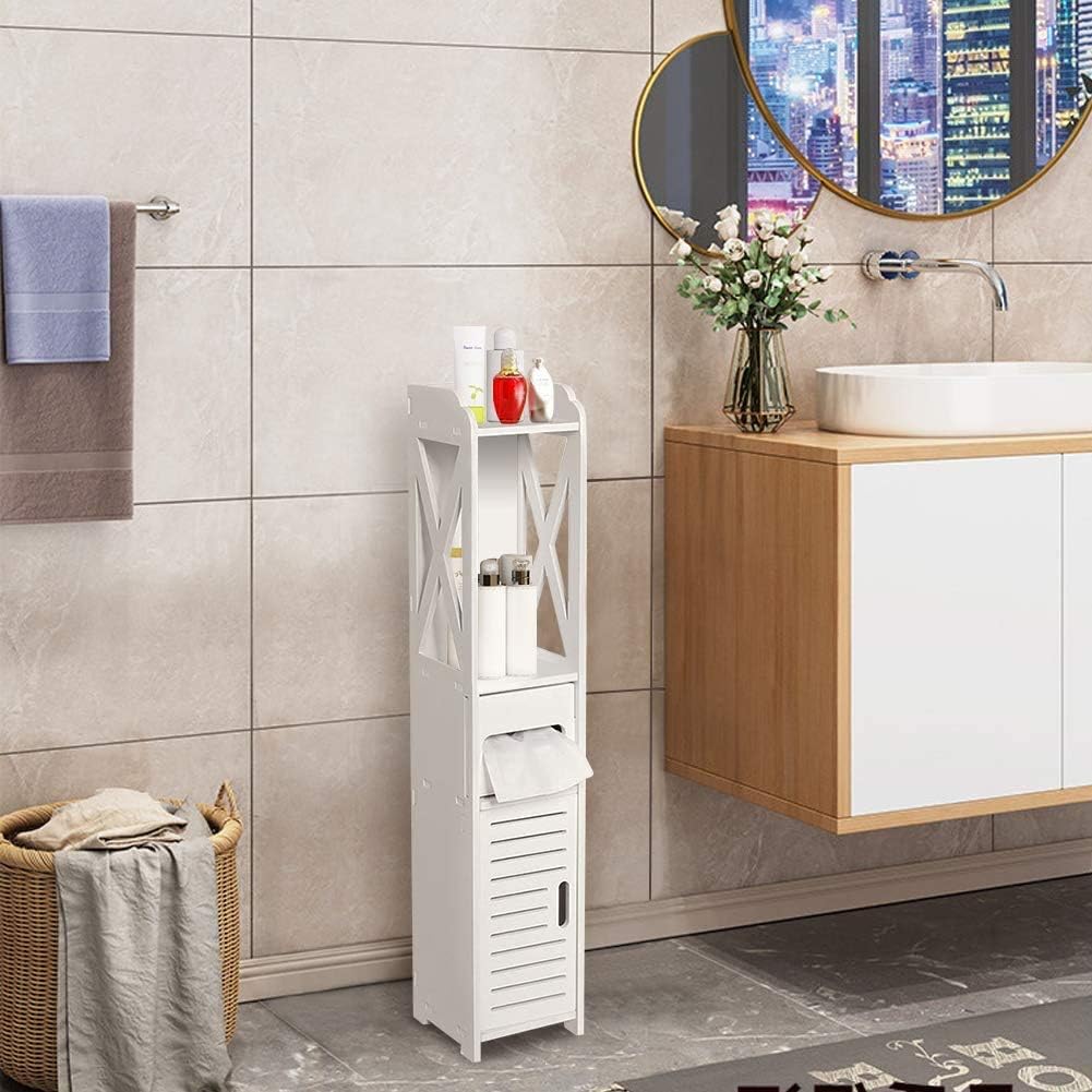 White Bathroom Floor Cabinet Storage Organizer, 31.5 x 6.1 x 5.9 inch R173