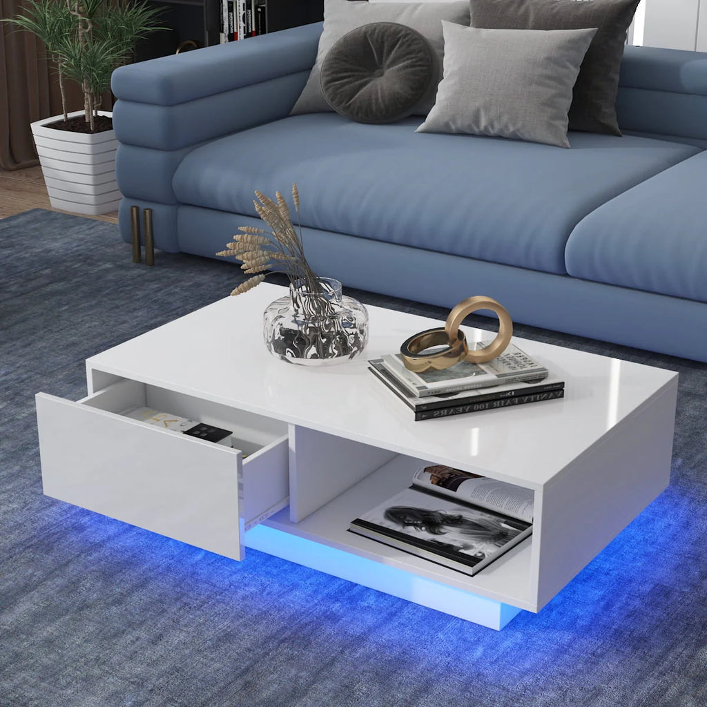 Black High Gloss LED Coffee Table with Drawer J592913