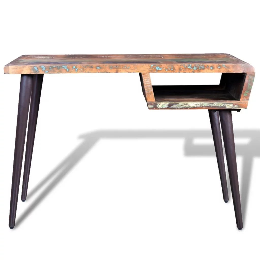 Rustic Desk with Storage Compartment Reclaimed Wood Tabletop Iron Legs I67205