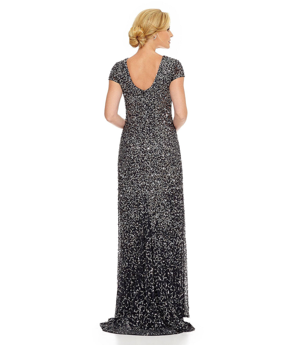 Navy Scoop Back Sequin Gown D291943