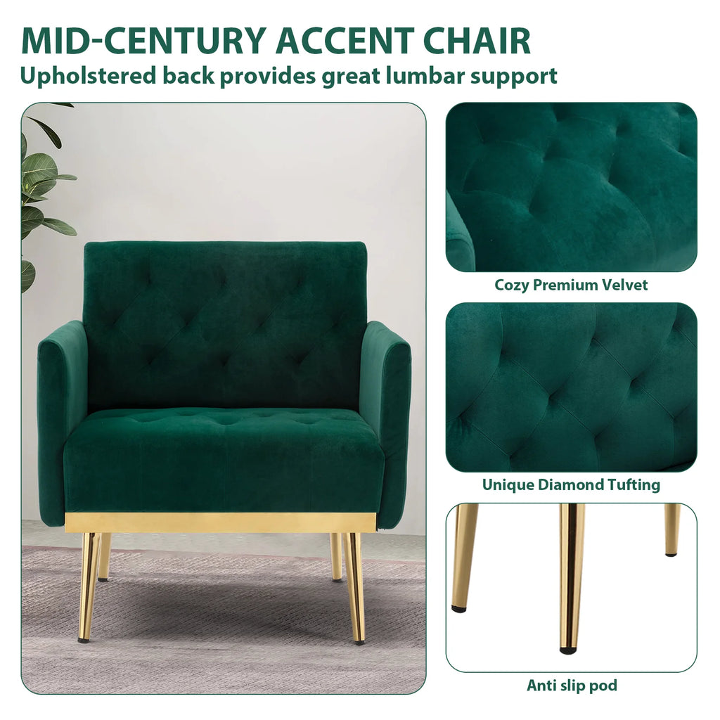 Green Velvet Upholstered Accent Chair with Metal Legs U669