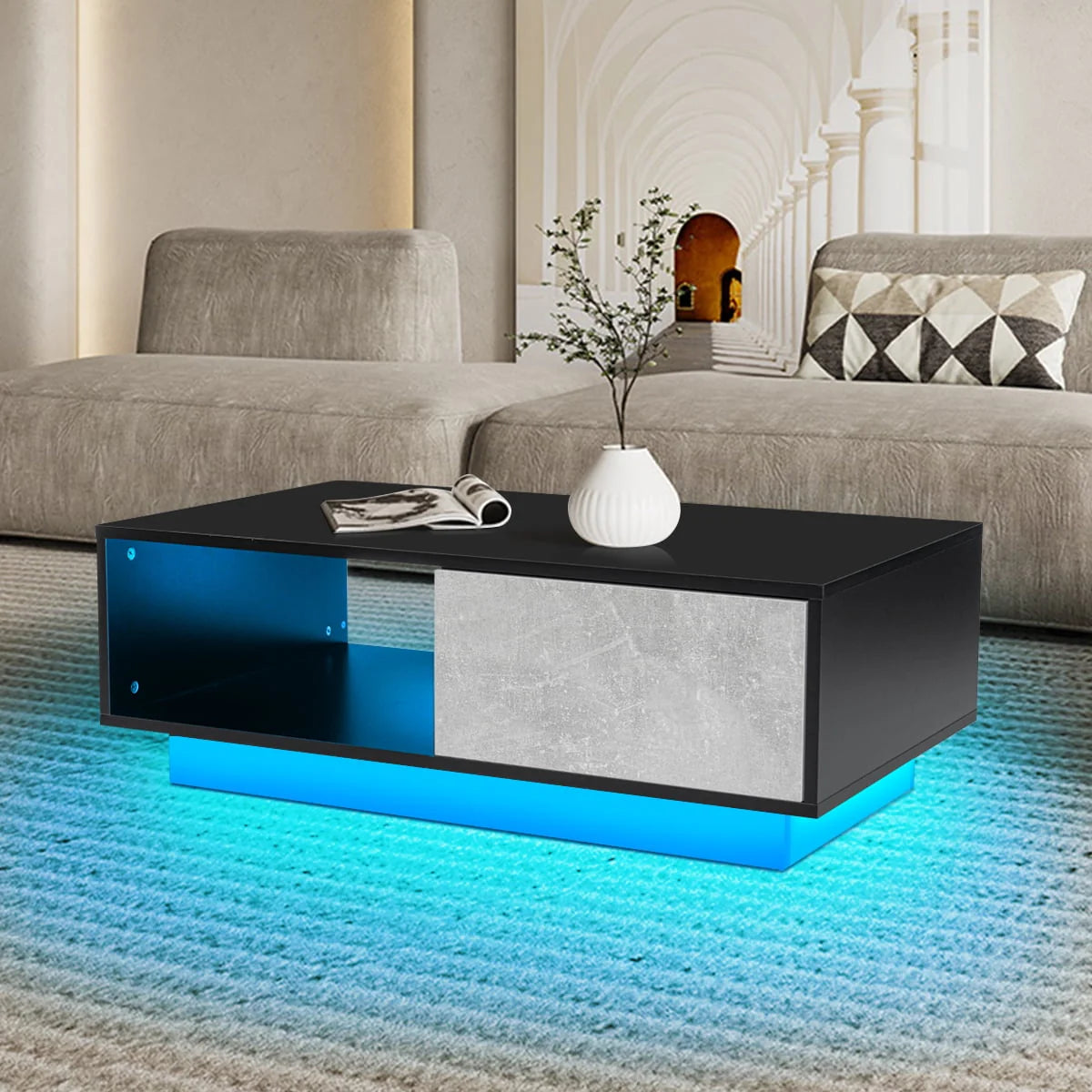 Black High Gloss LED Coffee Table with Drawer J592913