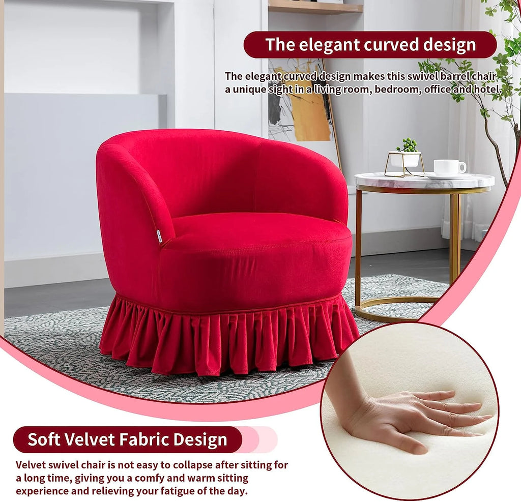 Red Velvet Swivel Barrel Chair V89425