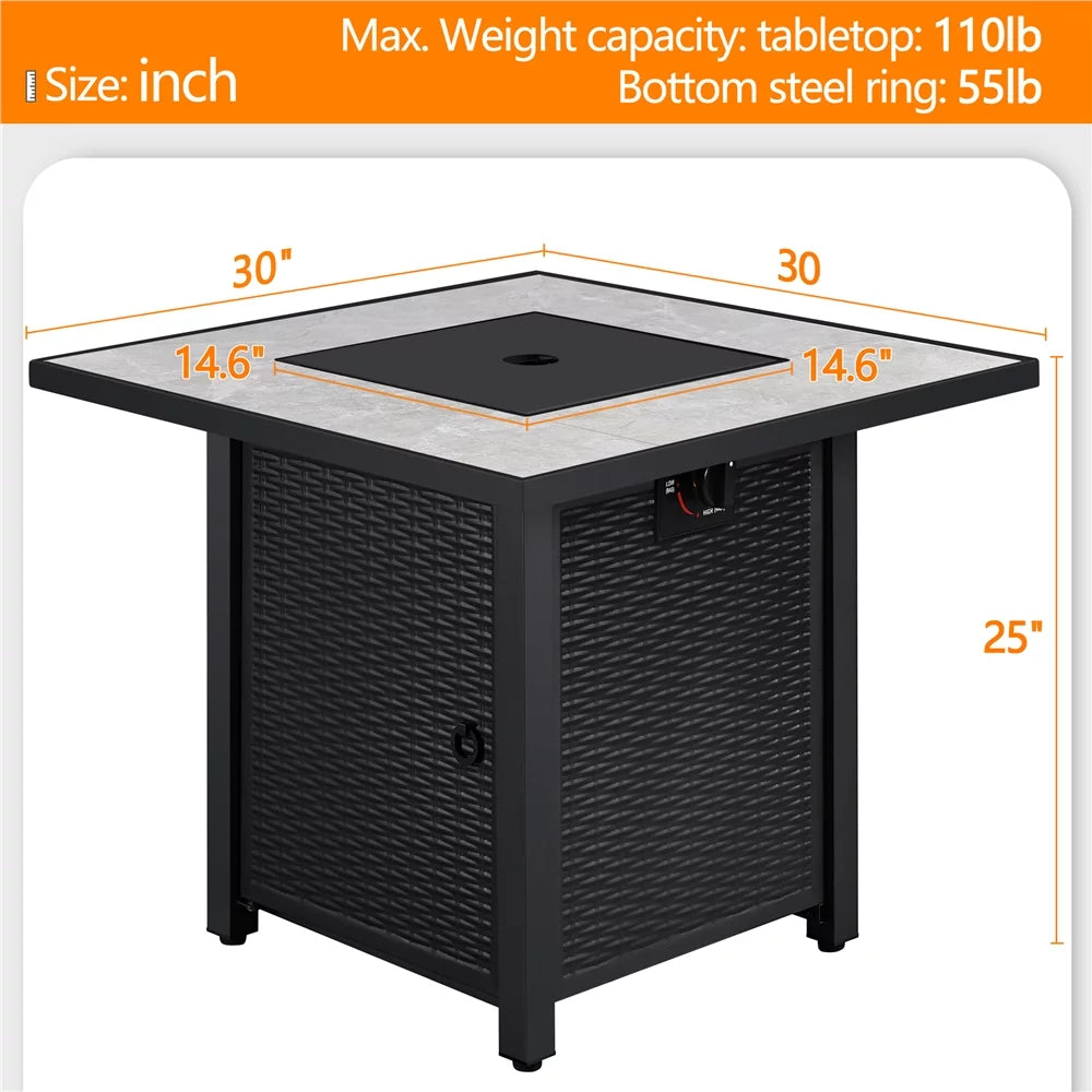 30'' Square Propane Fire Pit Table 50,000 BTU with Ceramic Tabletop S904212