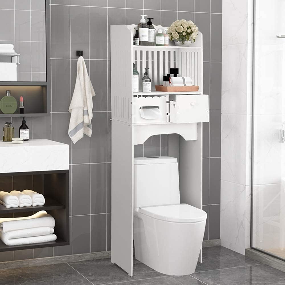 White Bathroom Floor Cabinet Storage Organizer, 31.5 x 6.1 x 5.9 inch R173