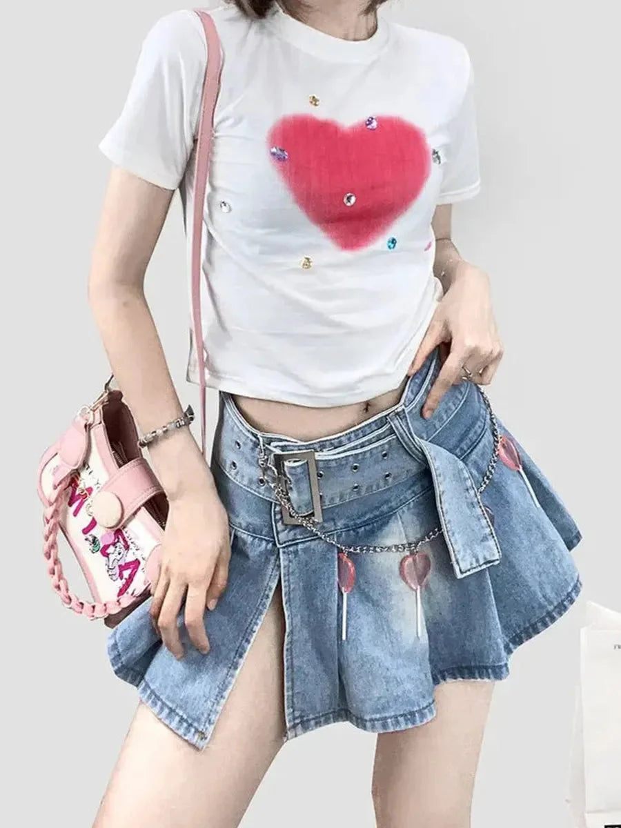 Low Waist Denim Split Skirt Y283153
