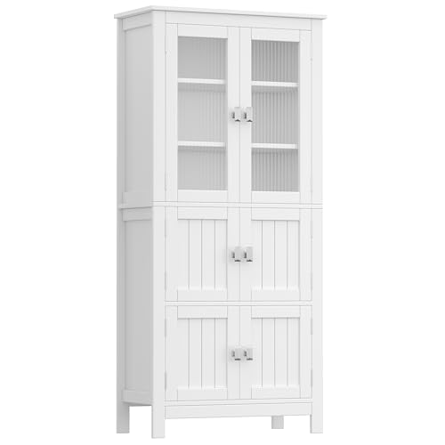 53.1" White Bathroom Storage Cabinet with 6 Doors B952154
