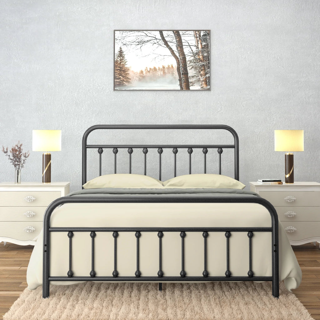 Vintage Queen Metal Bed Frame with Headboard and Footboard I3394